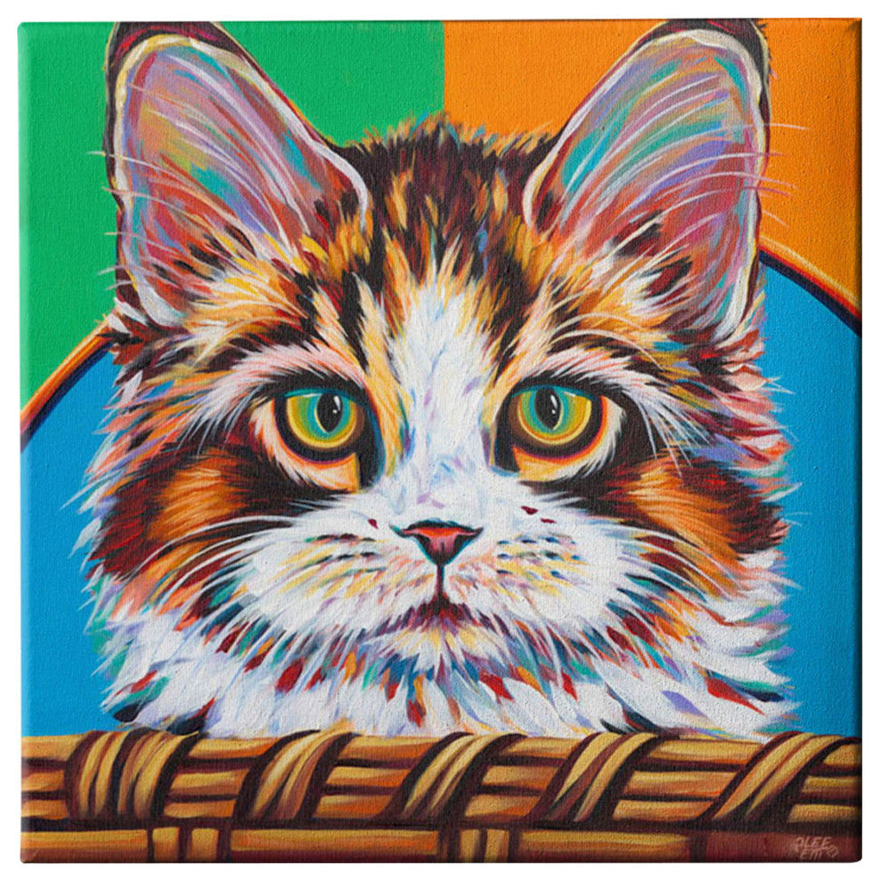 Kitten in Basket II' by Carolee Vitaletti Giclee Canvas Wall Art, 26"x26"