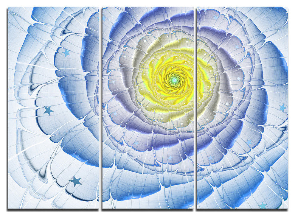 "Fractal Flower Blue Yellow Digital" Metal Wall Art, 3 Panels, 36"x28"