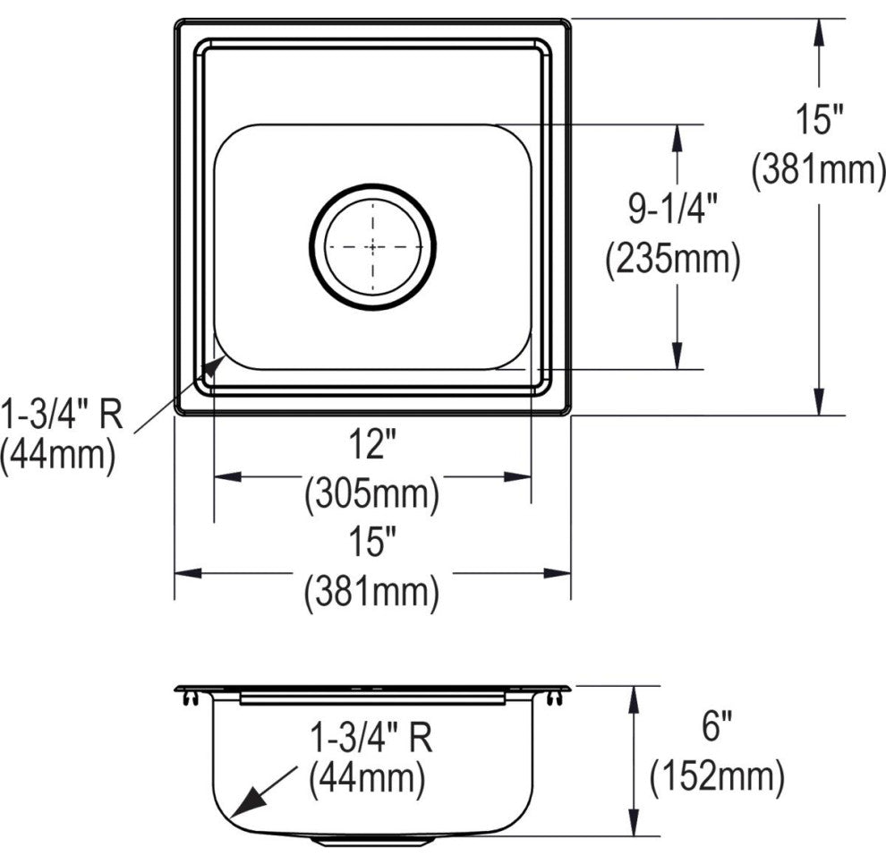 DSEP1515C Dayton Stainless Steel 15" x 15" x 6", Drop-in Bar Sink + Faucet Kit