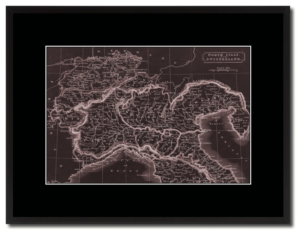 Northern Italy Vintage Vivid Sepia Map Canvas, 16"x21"