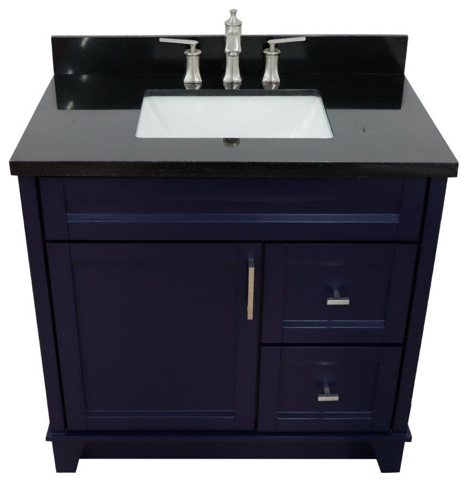 37" Single Sink Vanity, Blue Finish With Black Galaxy Granite