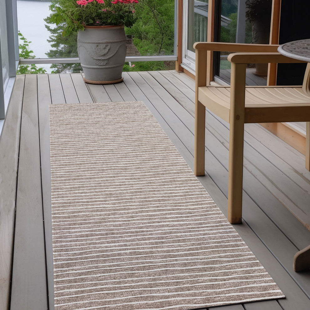 Indoor/Outdoor Laidley LA1 Taupe Machine Washable 2'3" x 12' Rug