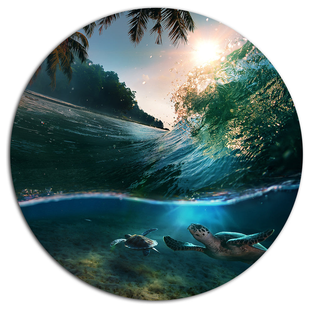 Tropical Paradise Seashore, Seashore Disc Metal Wall Art, 36"