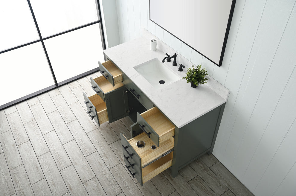 Valentino 54 in. Single Sink Bath Vanity in Verdant Green with White Quartz Top