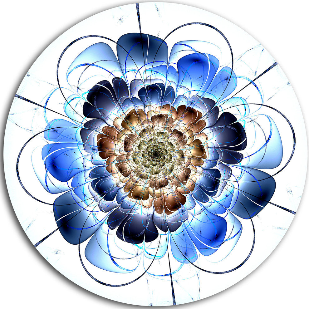 Dark Blue Fractal Flower, Digital Art Floral Disc Metal Wall Art, 23"