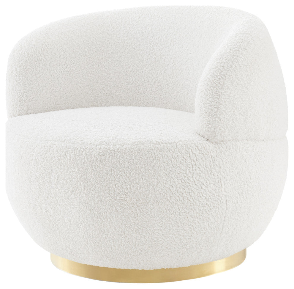 Inspired Home Shaniyah Accent Chair, Swivel, White/Gold Sherpa