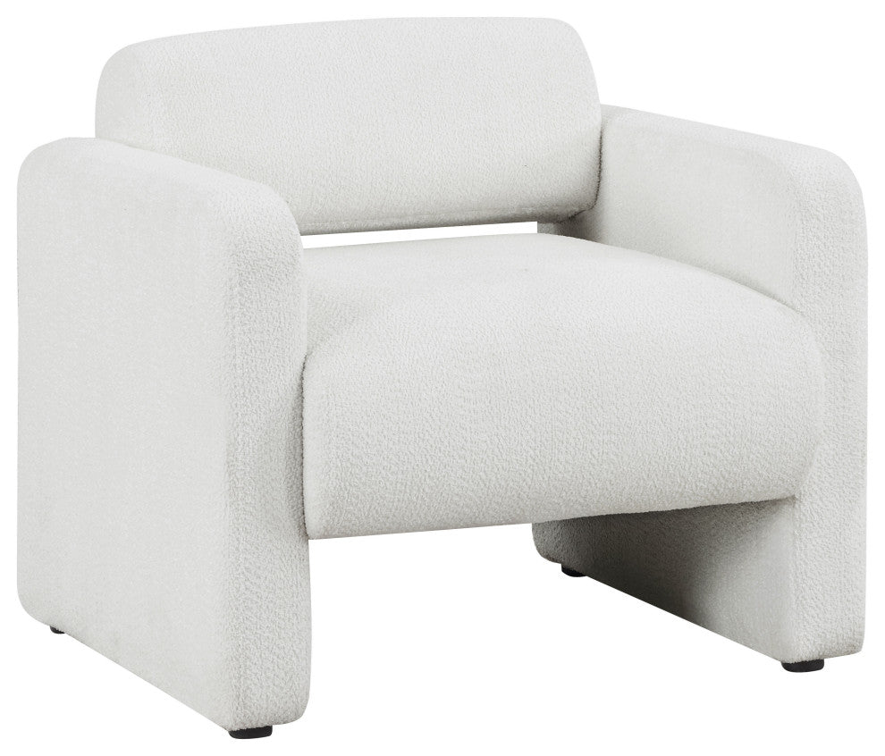 Cindy Boho Boucle Upholstered Accent Arm Chair, White