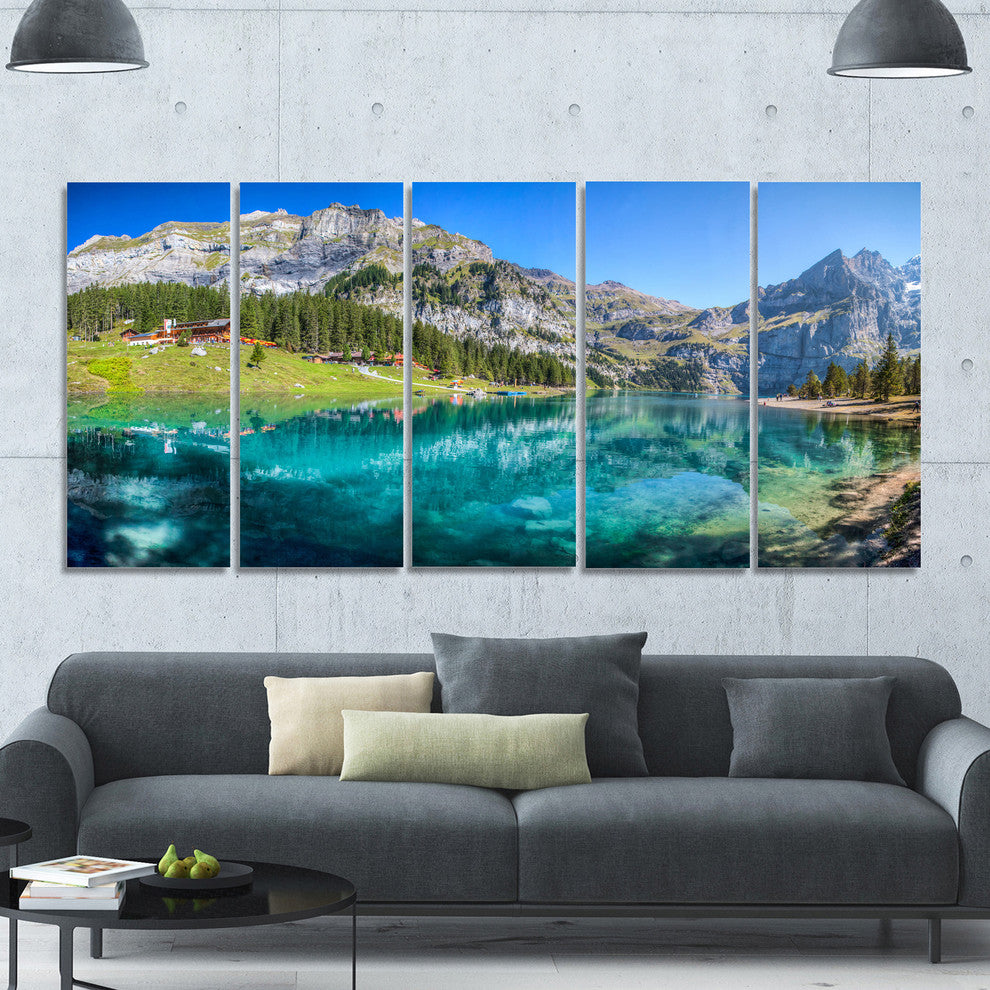 Lake Oeschinen Switzerland, Landscape Canvas Art Print, 60"x28", 5 Panels