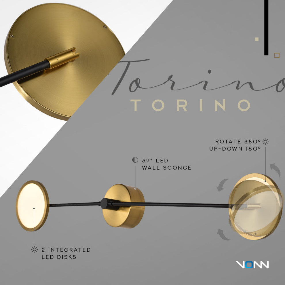 Torino 39" ETL Certified Integrated LED Wall Sconce, Antique Brass