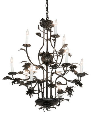36" Wide Oak Leaf 9 Light Chandelier