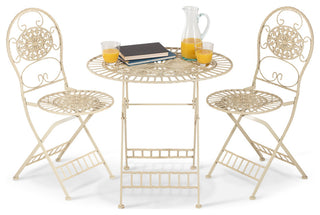 3-Piece Oval Bistro Set Folding Table and Chairs Patio Seating, White