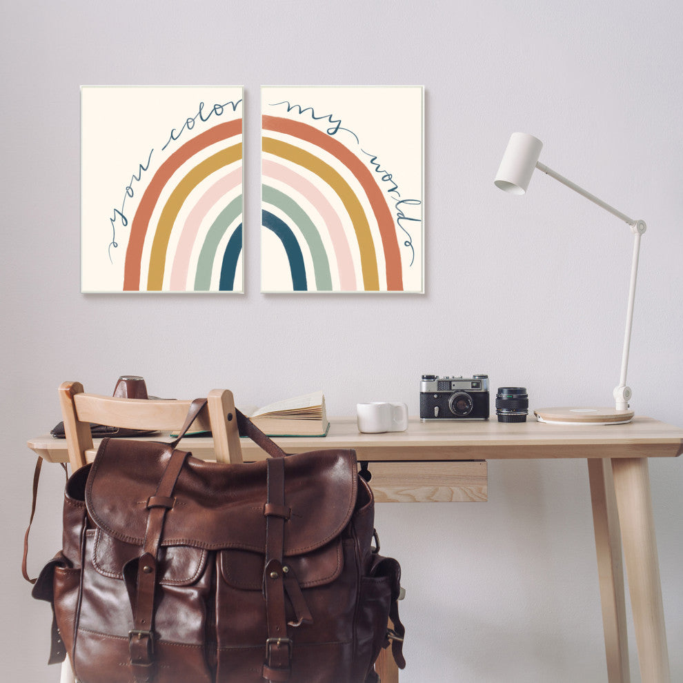 You Color My World Rainbow Script Phrase Design Illustration, 2pc, each 13 x 19