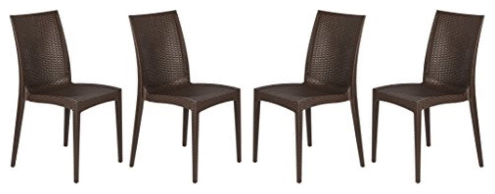 LeisureMod Weave Mace Indoor/Outdoor Dining Chair, Armless, Set of 4