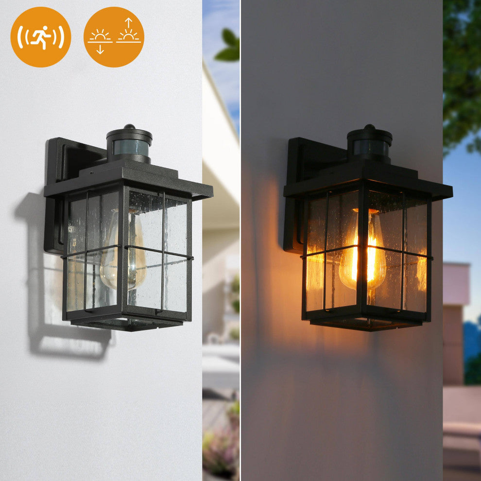 LNC 1-Light Transitional Matte Black LED Outdoor Lighting, Wall Sconce With Motion Sensor