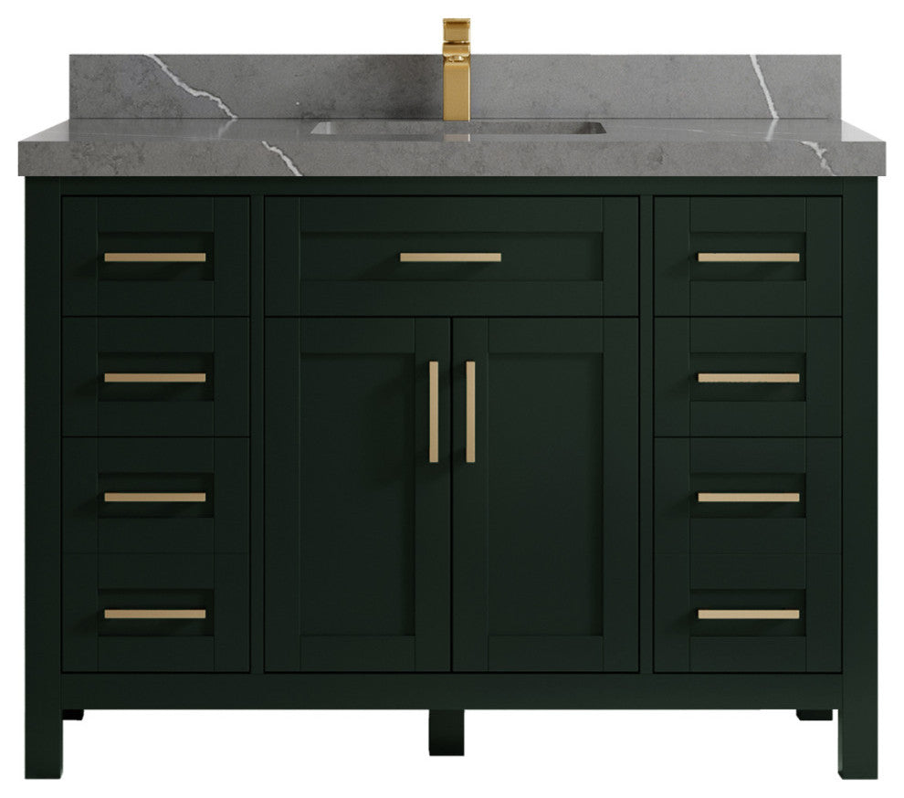 Cambridge 48 Single Sink Bath Vanity in Dark Forest Green 2" Piatra Gray
