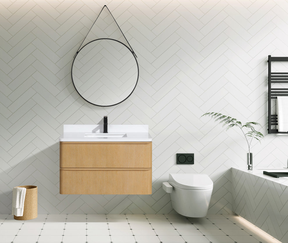 Lucas Bathroom Vanity, Washed Oak, 36", Single Sink, Floating