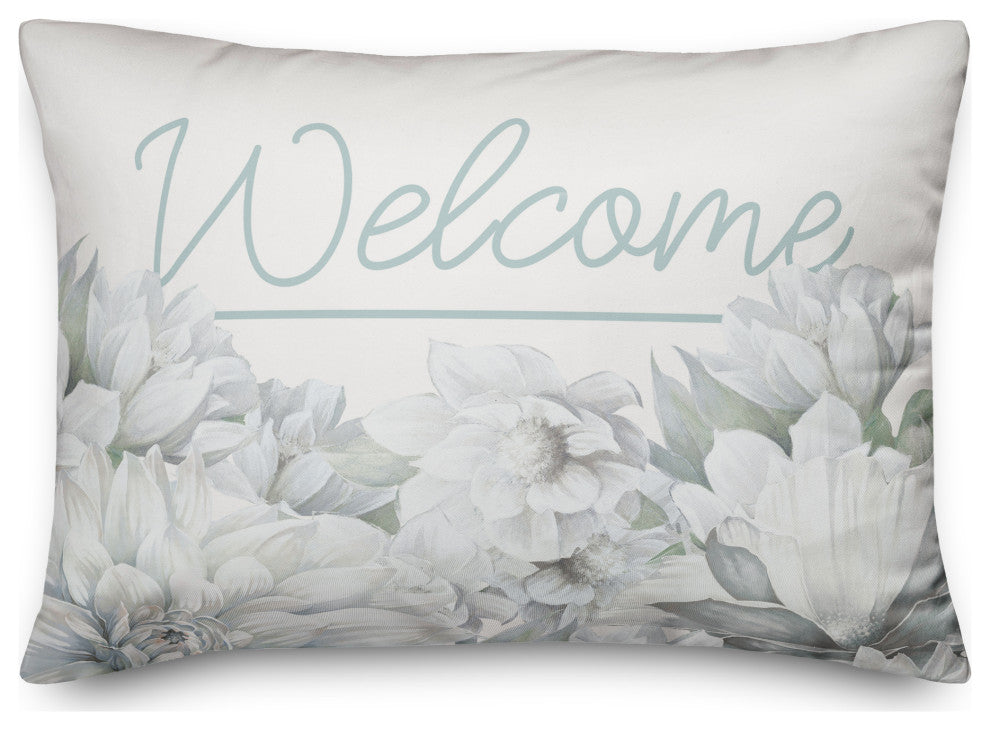 Welcome White Painted Dahlias 3 14x20 Spun Poly Pillow