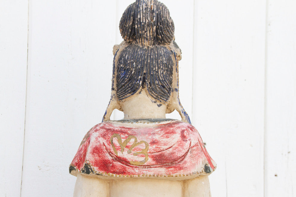 Antique Finely Carved & Painted Chinese Statue