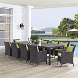 Modway Convene 11 Piece Outdoor Patio Dining Set, Espresso Peridot