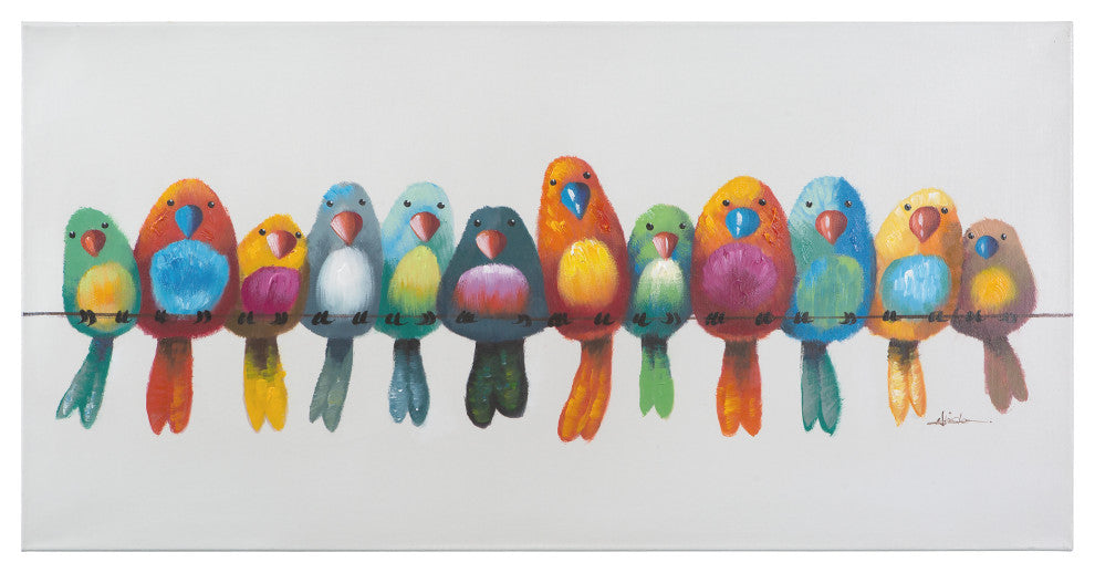 Birds On A Wire I Art Painted On Canvas