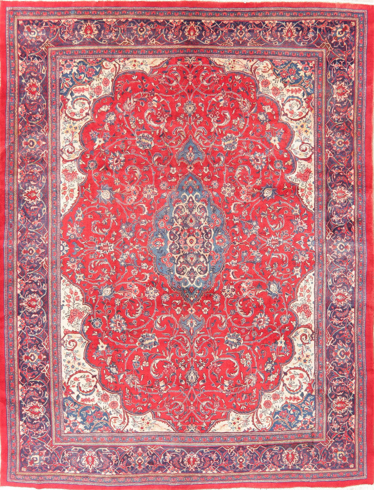 Consigned, Vintage Oriental Handmade Persian Traditional Area Rug, Red, 10x14