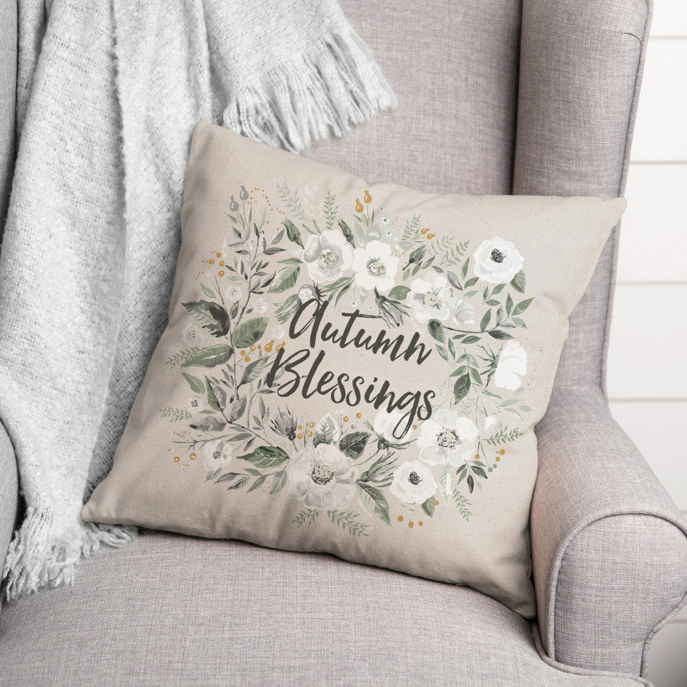 Floral Wreath Blessings 18x18 Spun Poly Pillow