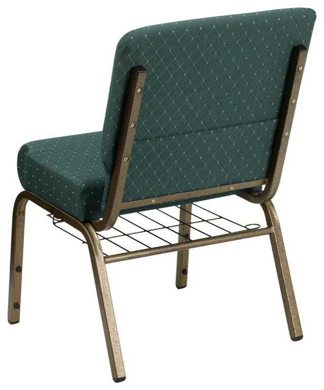 21''W Chair in Hunter Green Dot Patterned Fabric with Book Rack