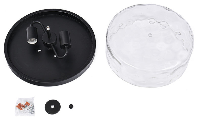 2-Light Water Glass Shaded Drum Flush Mount