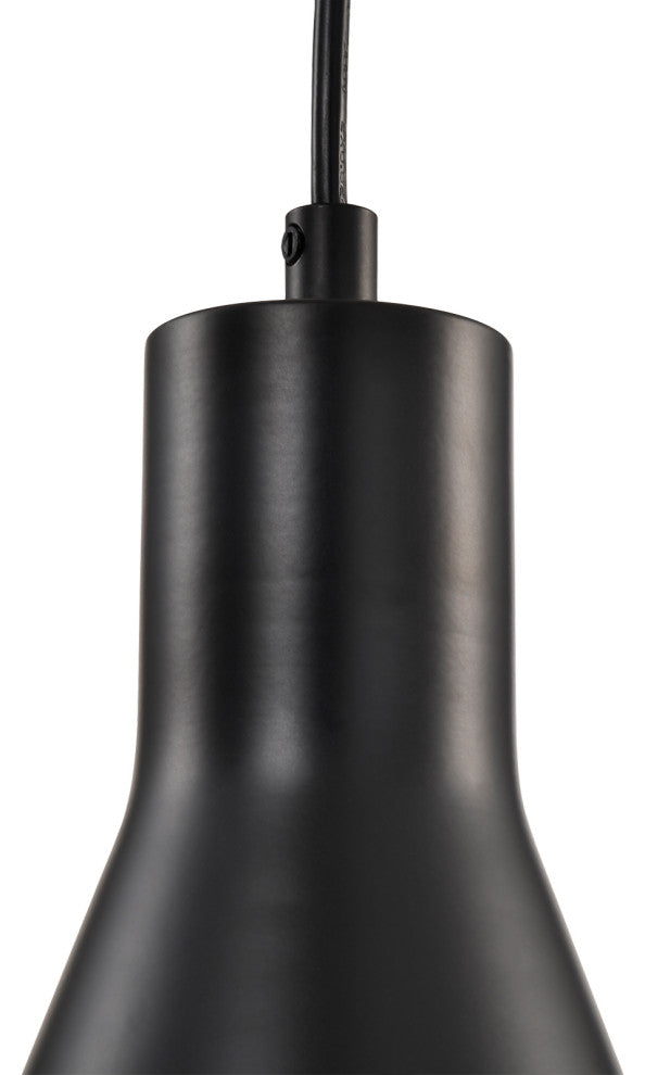 1-Light Matte Black Metal Cone Hanging Kitchen Pendant Light
