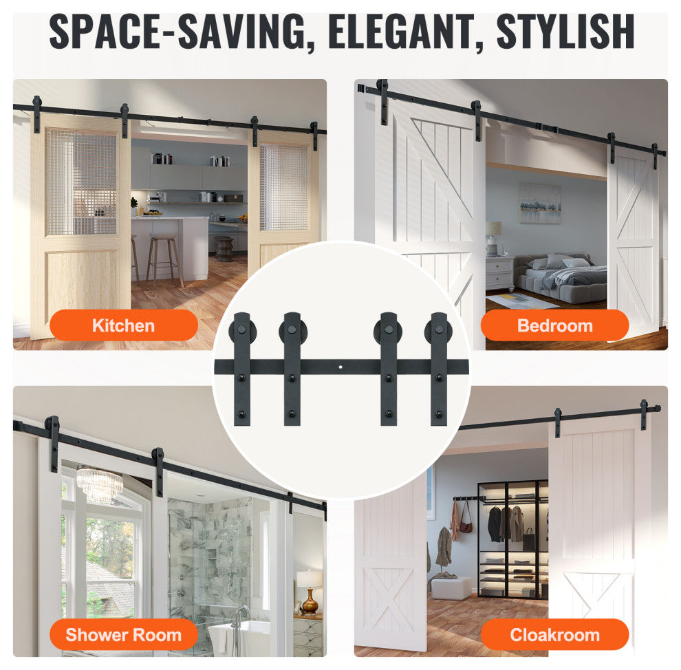 VEVOR 8FT Sliding Barn Door Hardware Closet Track Kit for Double Doors I Hanger