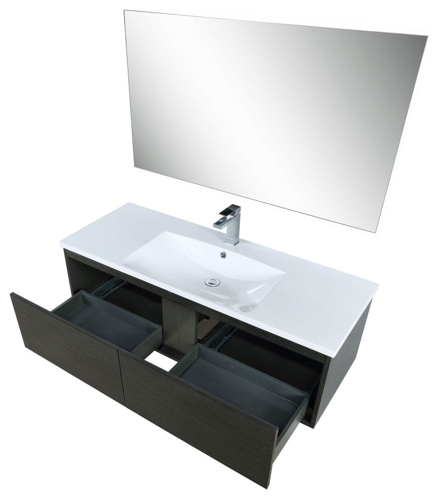 Sant 48 Iron Vanity, Acrylic Top With Sink, Gun Metal Faucet Set, 43 Mirror