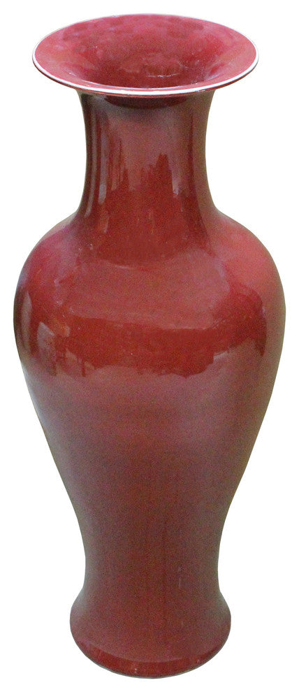 Burgundy Red Handmade Large Tall Simple Slim Line Vase