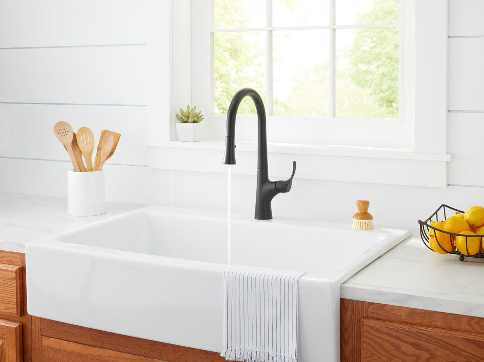Antioch Single Handle Pull-Down Kitchen Faucet w/ Snapback, Satin Black