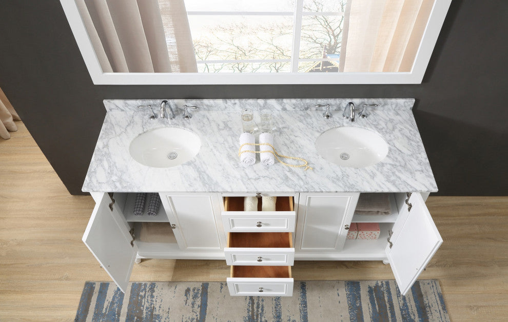 70" Classic Bath Vanity, White and Mirror