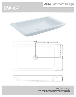 ADM Rectangular Countertop Sink, White, 32", Matte White