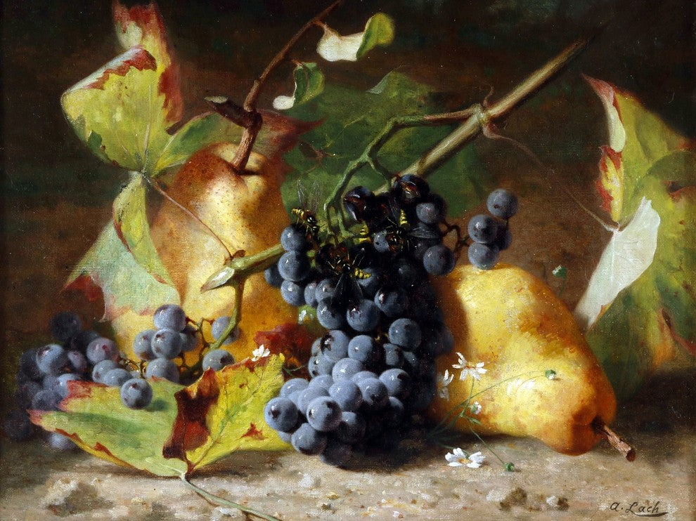 Tile Mural Still Life Of Pears and Grapes By Andreas Lach, 6"x8", Matte