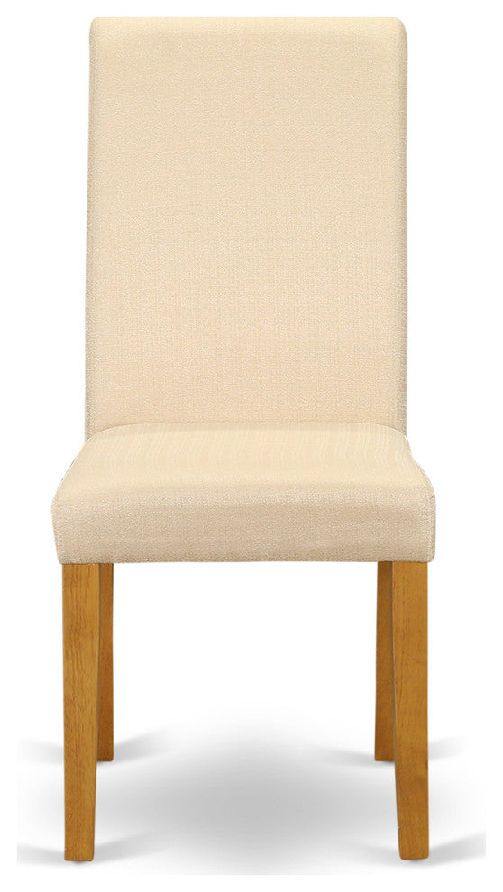 5 Pc Kitchen Set, Oak Round Table, 4 Light Beige Upholstered Chairs, Oak Finish