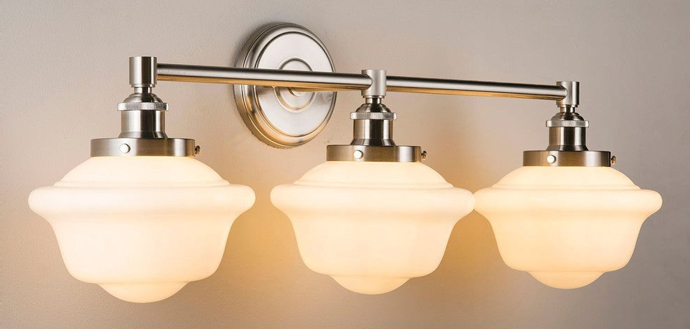 Lavagna 3 Light Schoolhouse Wall Sconce, Brushed Nickel, Milk Glass