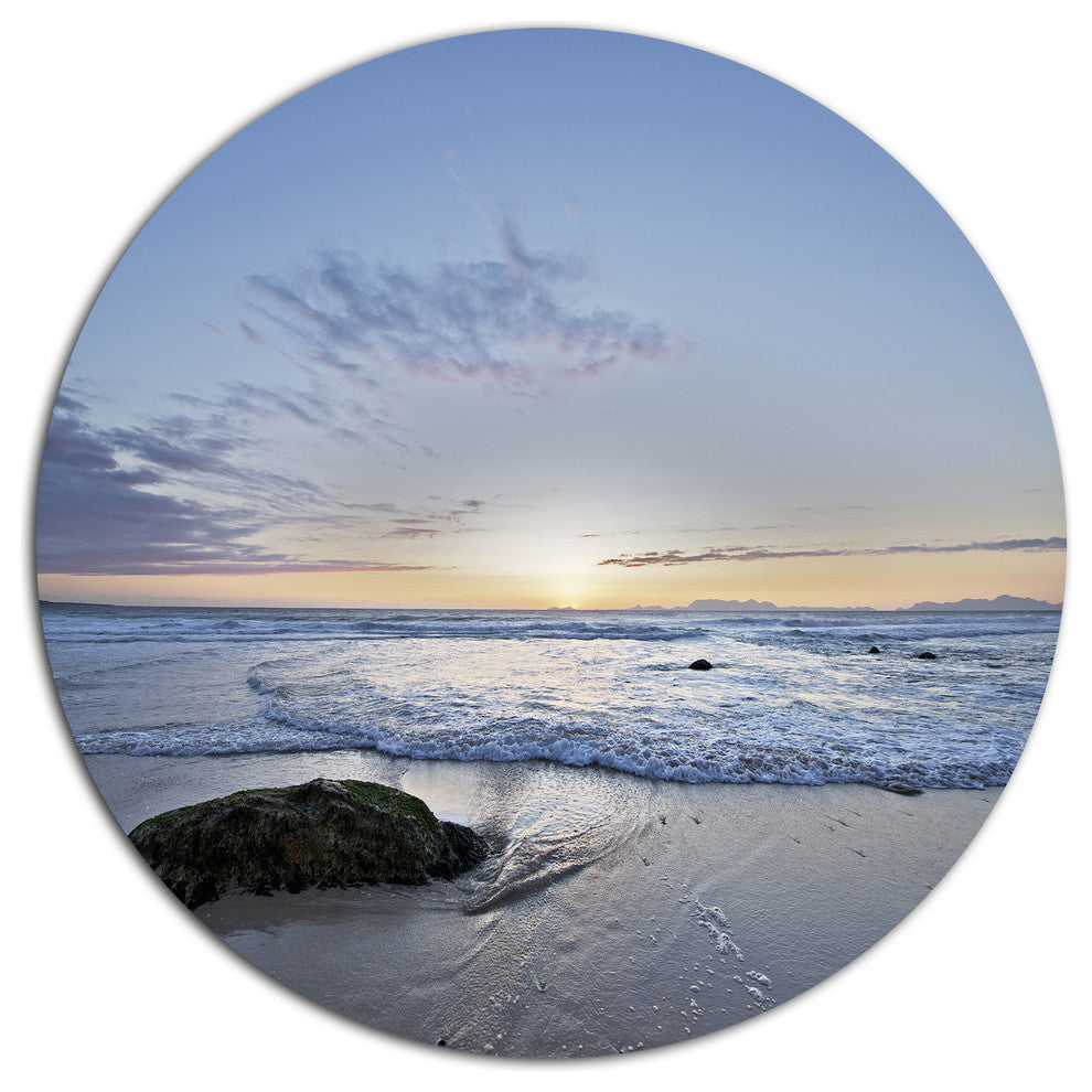 Beautiful Rocky Seashore In Blue, Seashore Disc Metal Artwork, 23"