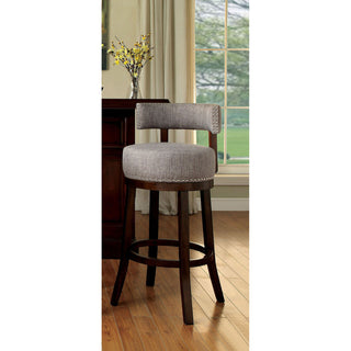 Set of 2 Fabric and Solid Wood Bar Stool, Dark Oak, Light Gray