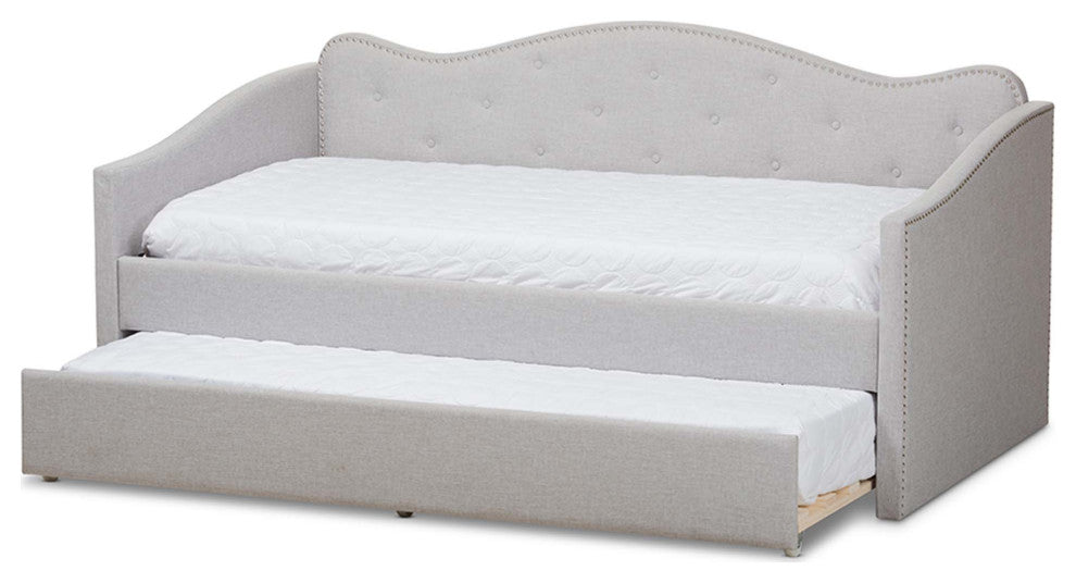 Helena Fabric Daybed With Trundle, Grayish Beige