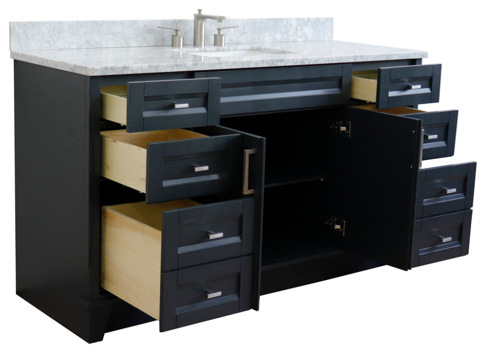 61" Single Sink Vanity, Dark Gray Finish And White Carrara Marble