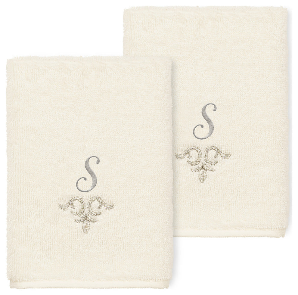 Linum Home Turkish Cotton Monica 2-Piece Embellished Washcloth Set, Cream