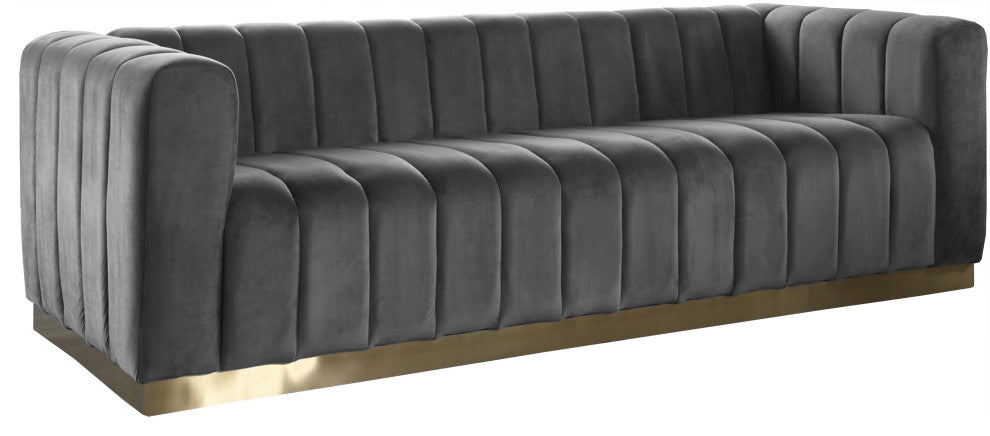 Marlon Velvet Upholstered Sofa, Gray