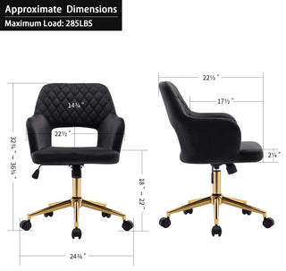 Open-Back Velvet Home Office Chair, Black