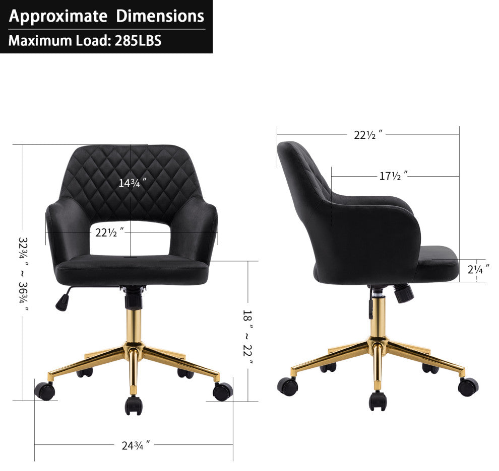 Open-Back Velvet Home Office Chair, Black