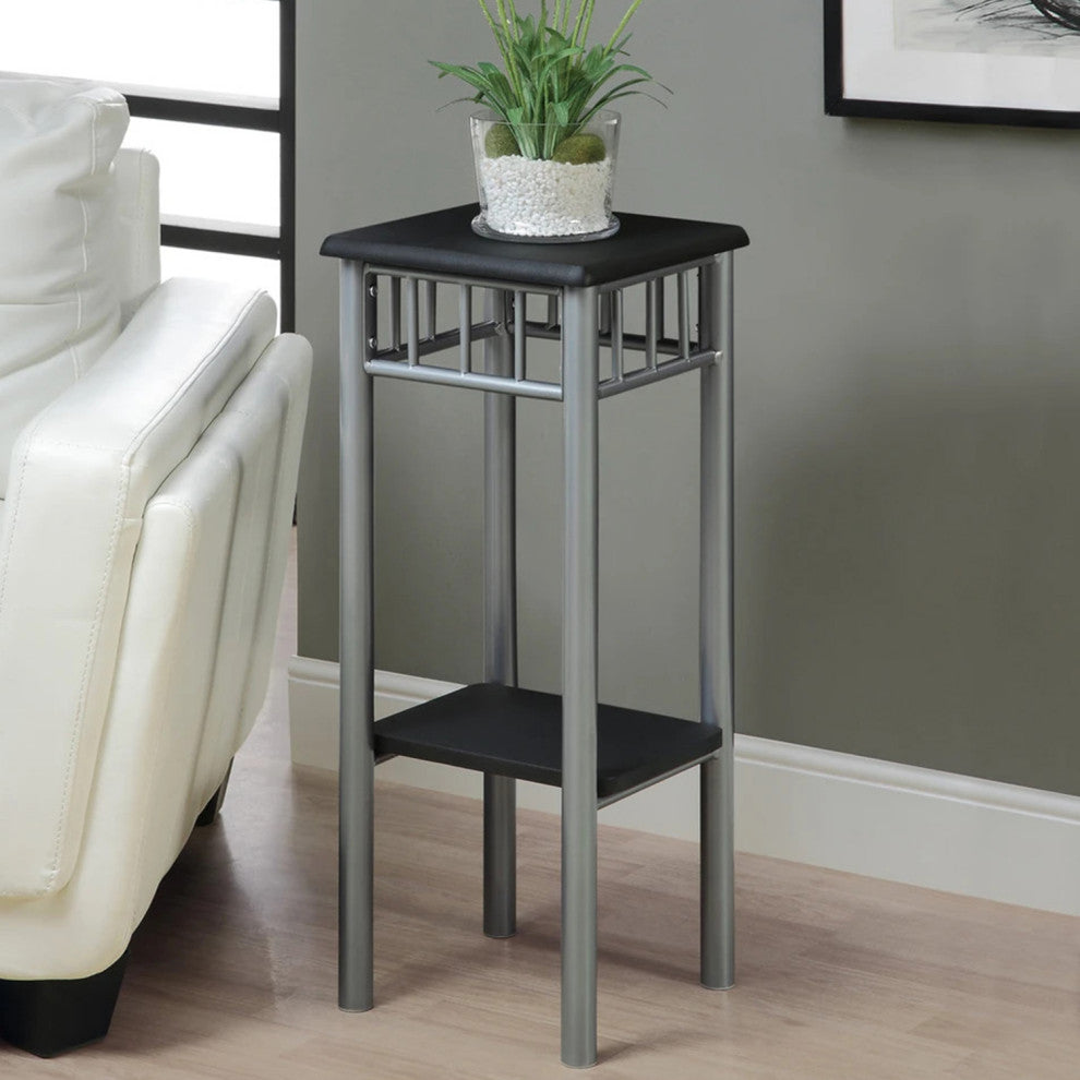 HomeRoots 12" x 12" x 28" Black Silver Mdf Metal Accent Table