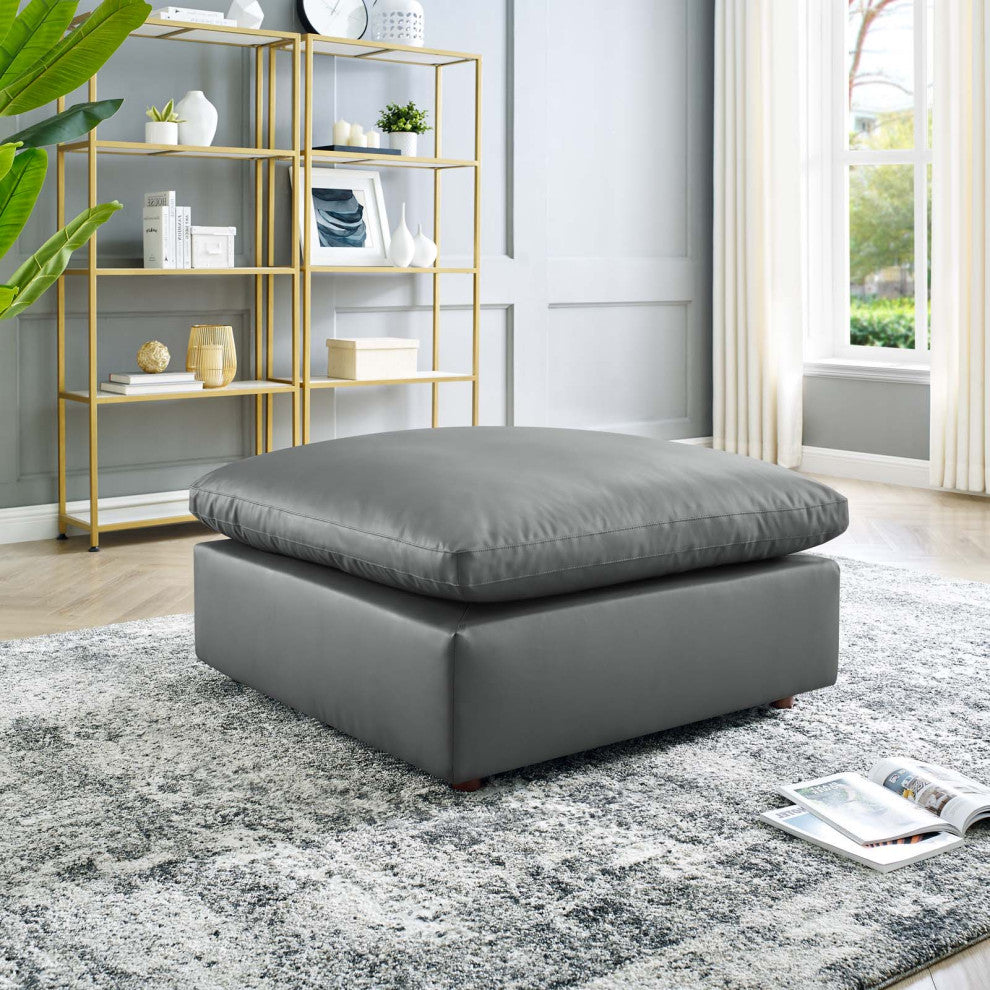 Accent Chair Ottoman, Faux Vegan Leather, Gray, Modern, Lounge Hospitality