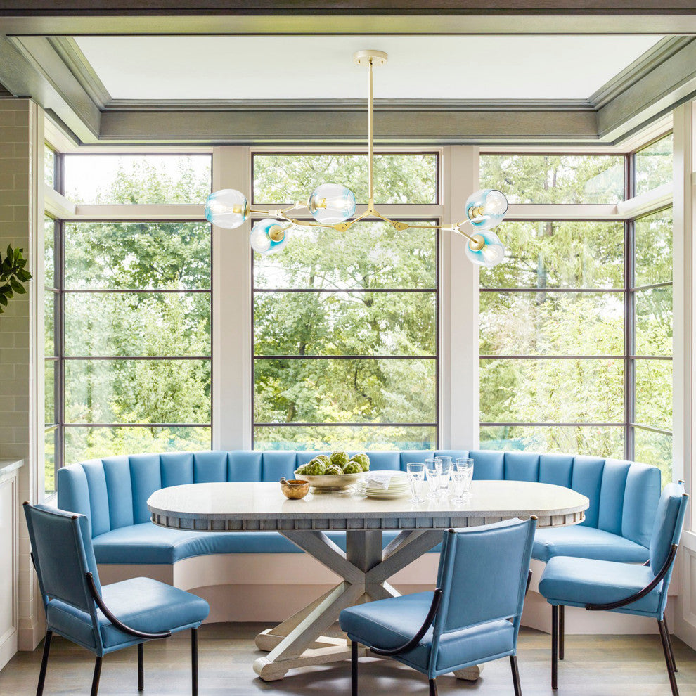 8-Light Adjustable Colorful Glass Shades Chandelier Pendant,Clear Glass Shades, Blue, 5 Light
