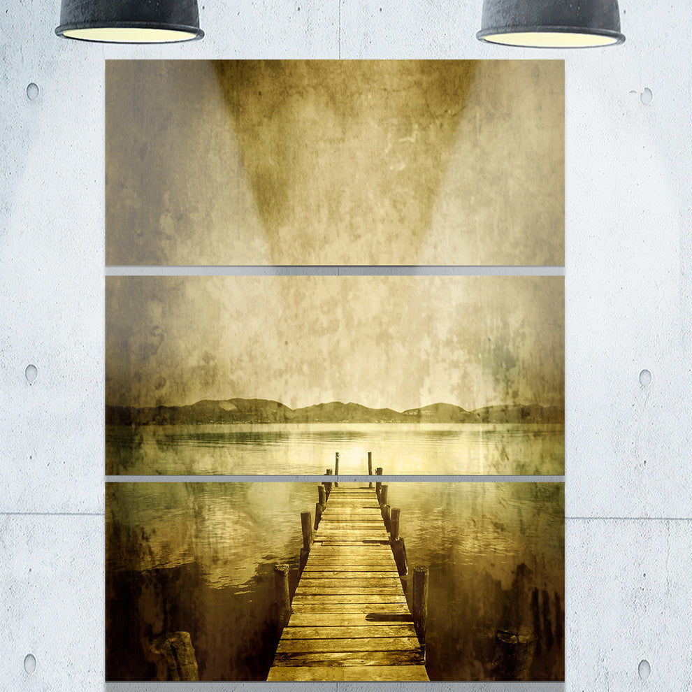 "Vintage Pier Over Lake" Digital Metal Wall Art, 3 Panels, 28"x36"
